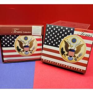US Flag wallet with Logo Genuine PU Faux Leather Graphic Design Box Gift